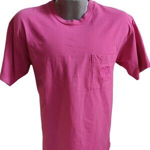 Vintage Medium T-Shirt 1990's Preppy AIM Collection Pink Embroidered Pocket
